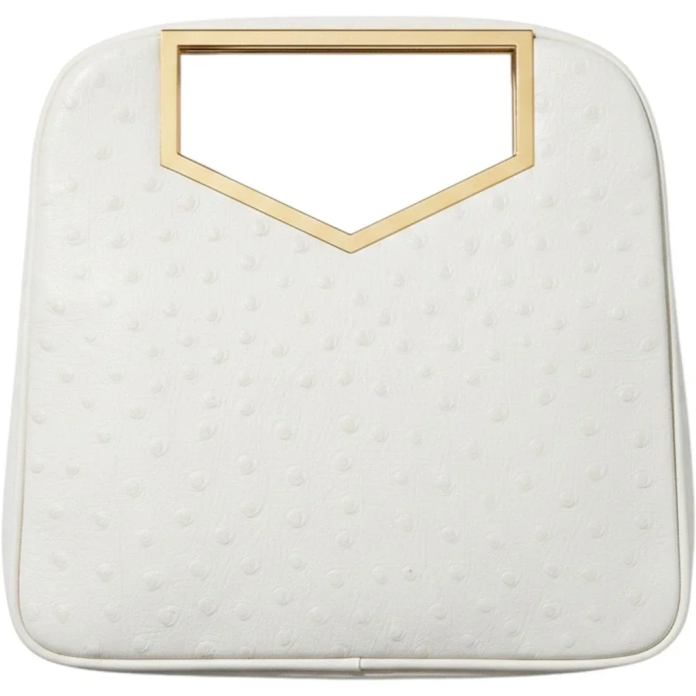 Flawed Gem! Vintage Coblentz White Ostrich Embossed Leather Gold Handle Handbag